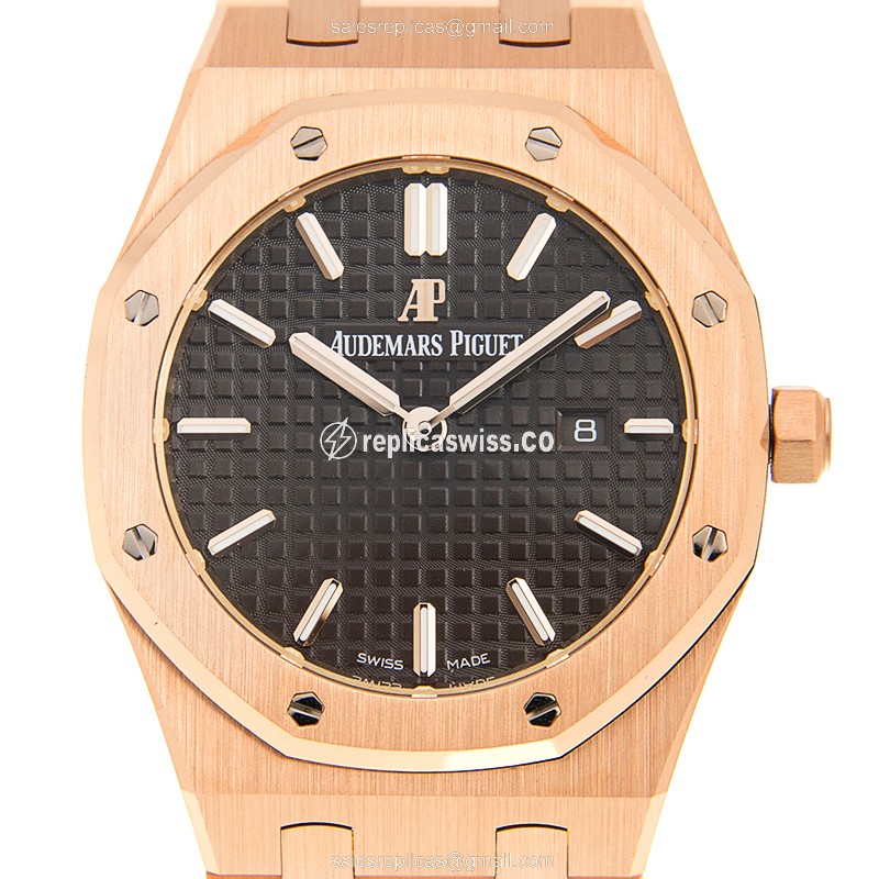 Luxurious Audemars Piguet Royal Oak Quartz Replica in 18kt Gold, Dark Grey Dial & Sapphire Crystal