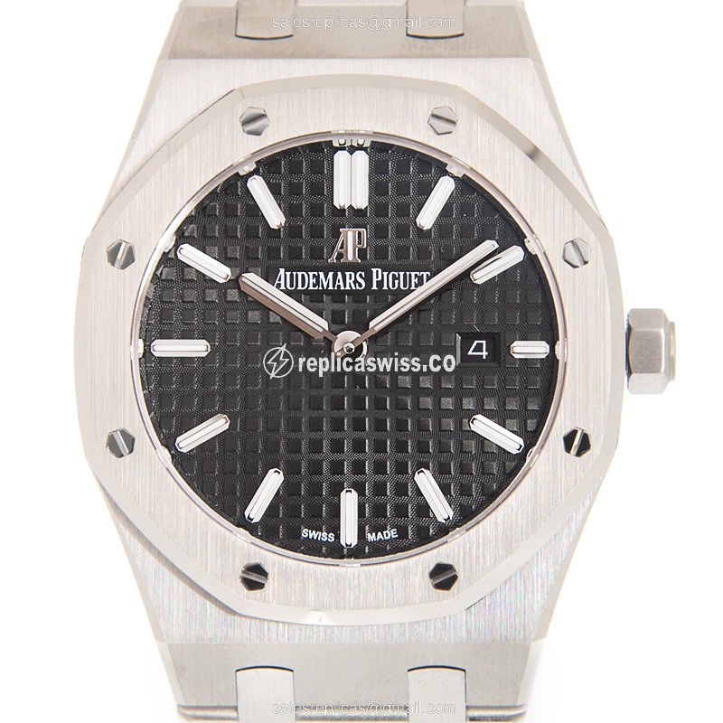 Luxurious Audemars Piguet Royal Oak Quartz Replica in Stainless Steel, Black Dial, Silver Clasp