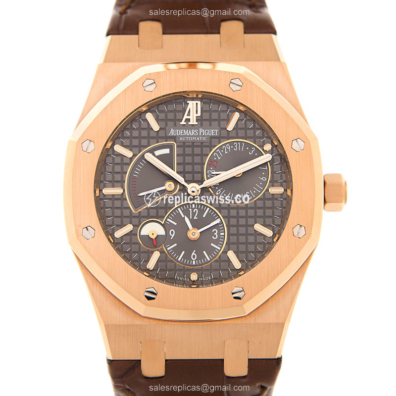 Luxurious Audemars Piguet ROYAL OAK Replica, Automatic, 18kt Gray Dial on Brown Alligator Strap