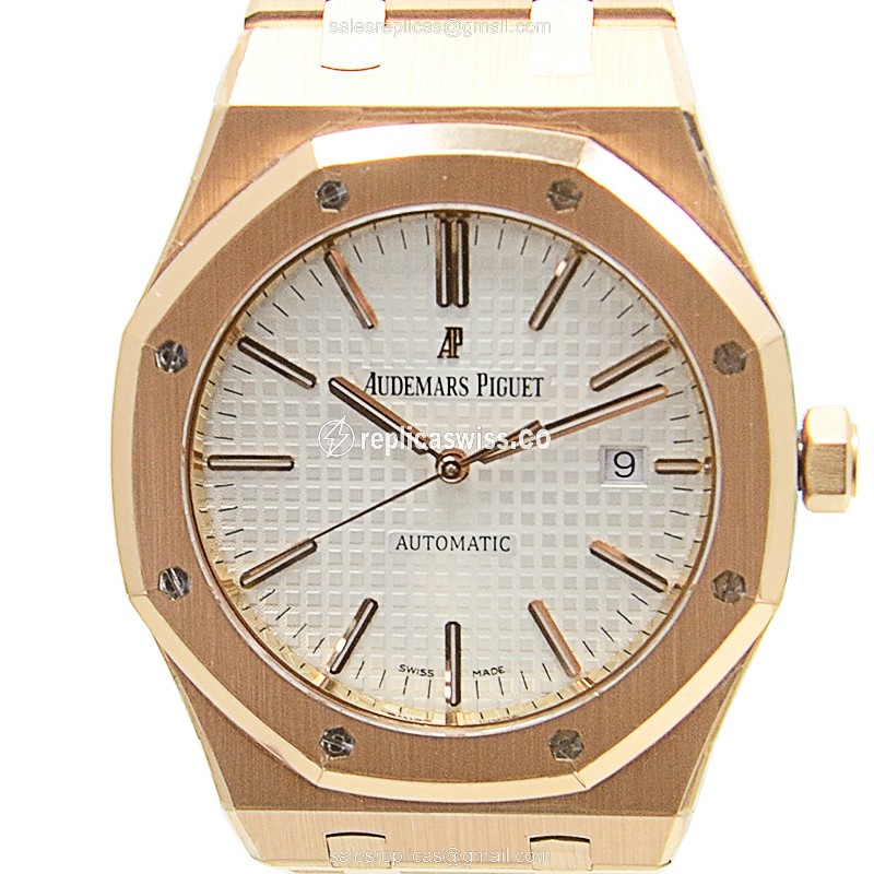 Luxurious Audemars Piguet ROYAL OAK Replica in 18kt Gold, Automatic Movement & White Dial Watch