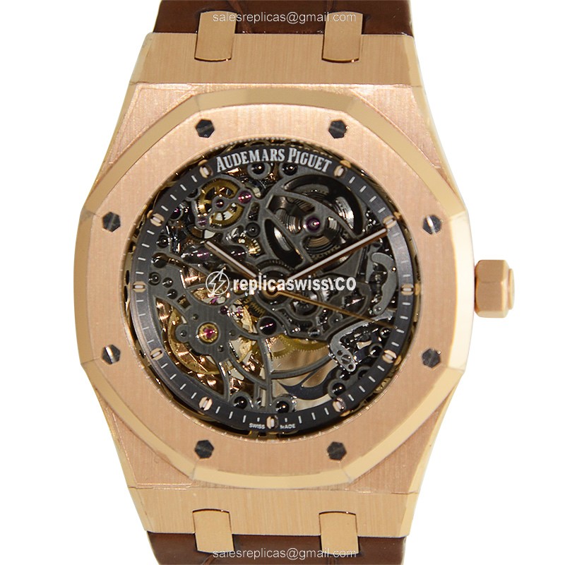 Luxurious Audemars Piguet ROYAL OAK Replica in 18kt Rose Gold, Automatic Movement & Dark Grey Dial