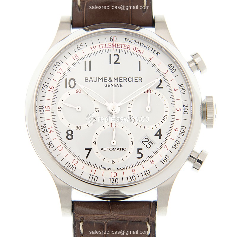 Luxurious Baume & Mercier M0A10041 CAPELAND Manual Wind Steel Watch with White Dial Brown