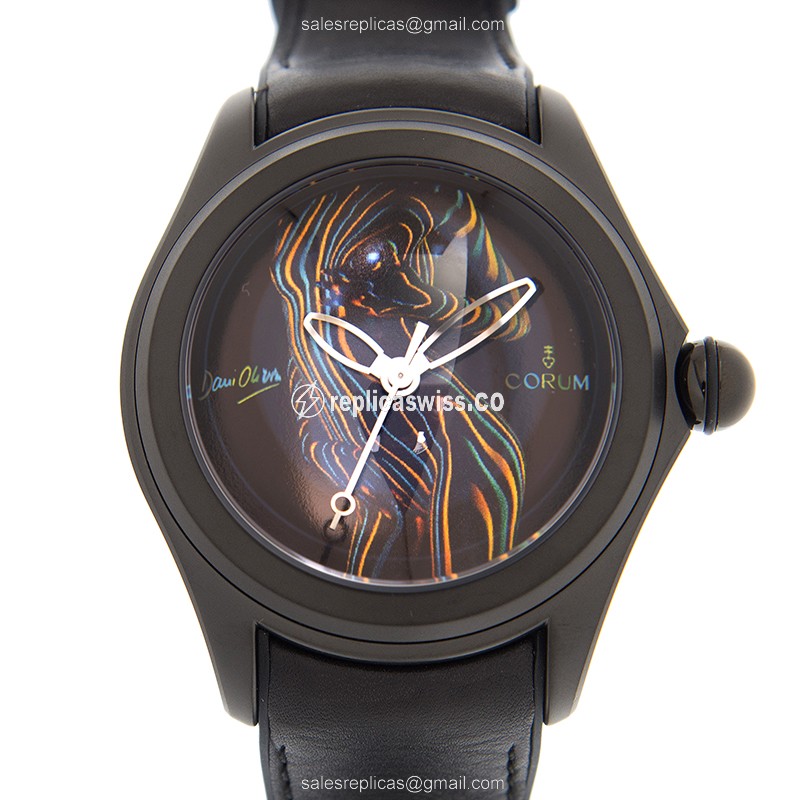 Luxurious Black Dial Automatic Corum Bubble Replica, Crafted in Stainless Steel & Black Rubber