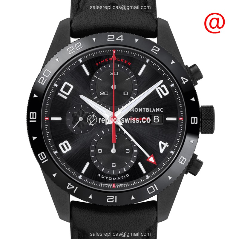 Luxurious Black Dial Automatic Movement Replica Mont Blanc Timewalker Steel Case with Genuine