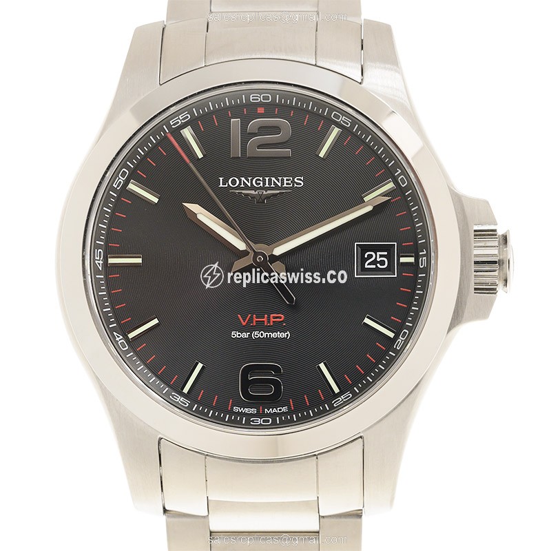 Luxurious Black Dial Longines CONQUEST Replica Watch with Swiss Quartz Movement Steel Case