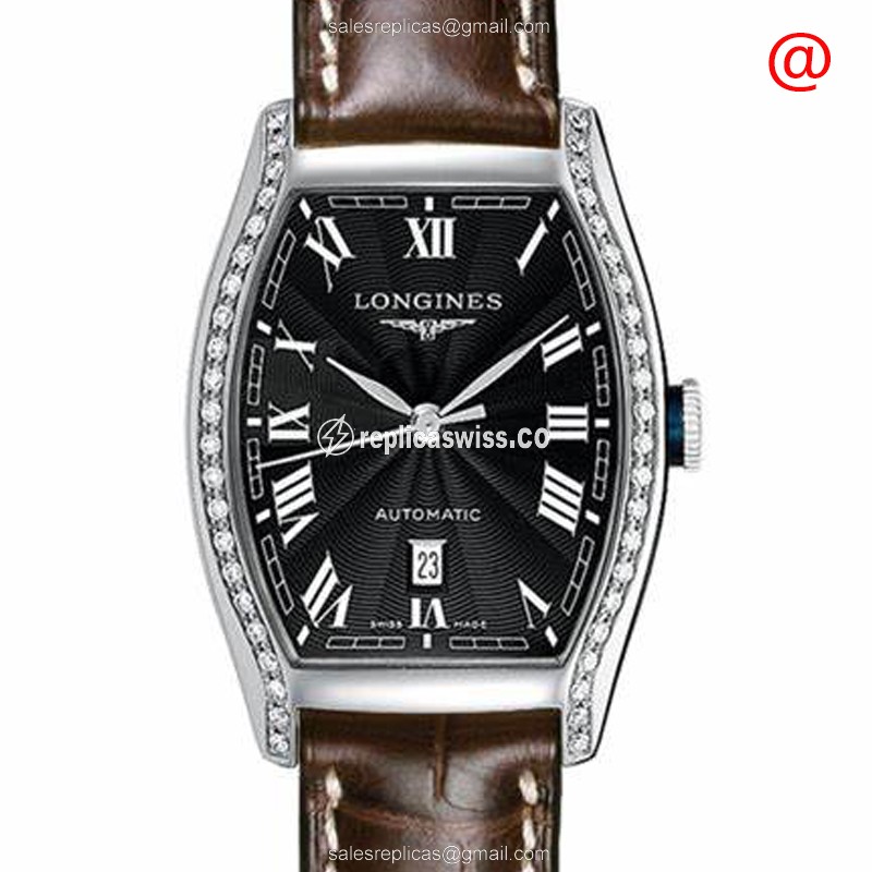 Luxurious Black Dial Longines L2.142.0.50.2 Evidenza Automatic Steel Diamond Case Watch