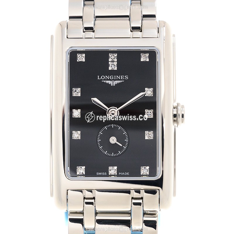 Luxurious Black Dial Longines L5.255.4.57.6 Dolce Vita Replica, Swiss Quartz, Stainless Steel Case