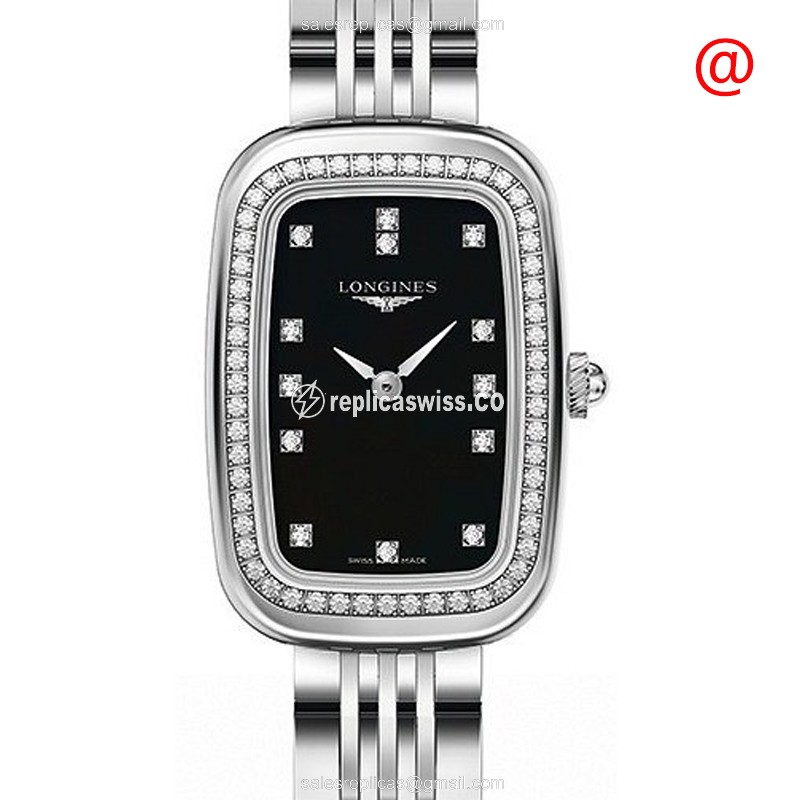 Luxurious Black Dial Longines L6.140.0.57.6 Equestrian Replica, Stainless Steel Case & Silver Band
