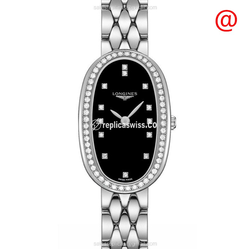 Luxurious Black Dial Longines SYMPHONETTE Replica with Stainless Steel Case & Diamond Accents Watch