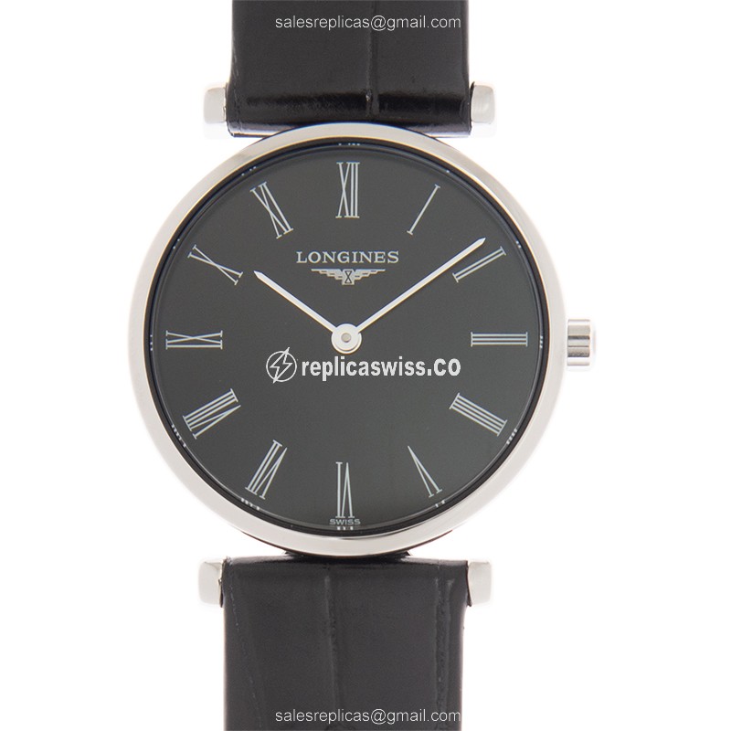 Luxurious Black Dial Quartz Longines L4.209.4.51.2 Replica Watch in Stainless Steel Case with