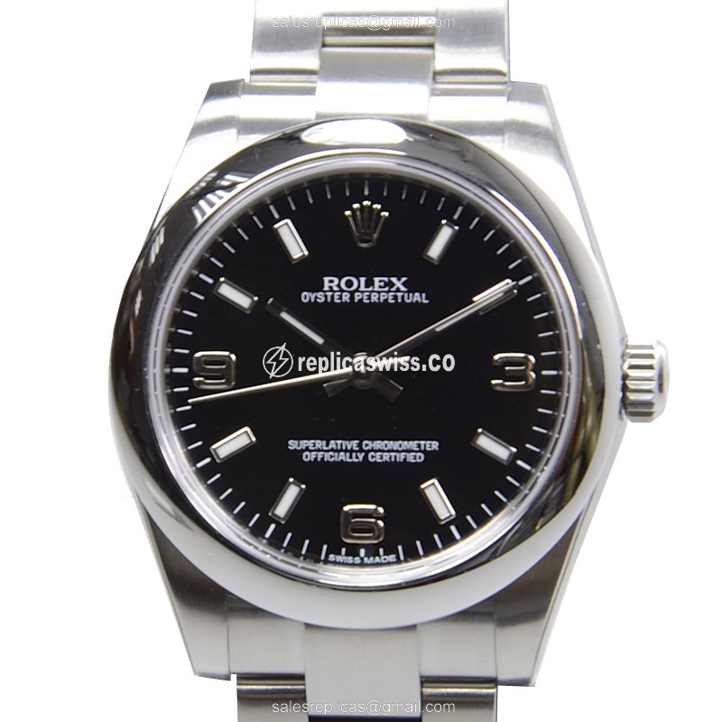 Luxurious Black Dial Rolex 177200BLK369 OYSTER PERPETUAL Replica, Automatic Movement & Stainless