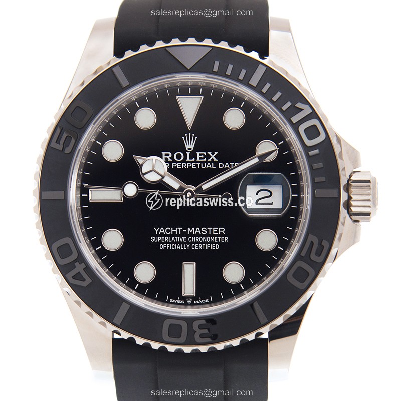 Luxurious Black Dial Rolex Yacht Master Replica, Automatic Movement, 18kt Gold Case Watch