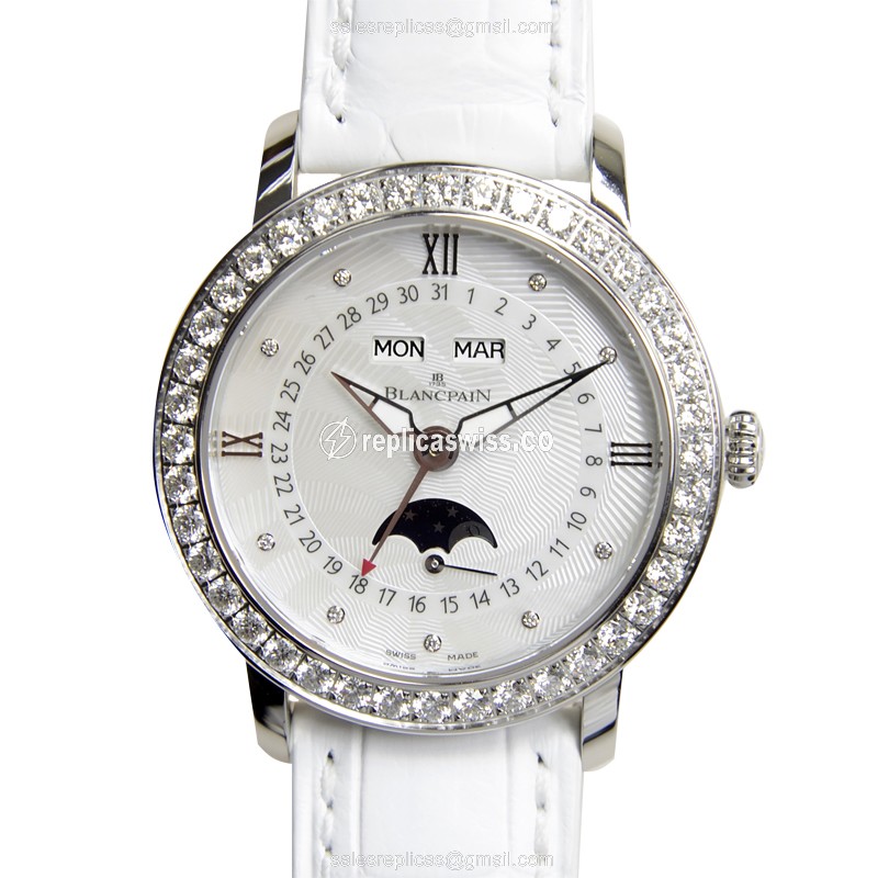 Luxurious Blancpain 3663-4654-55B Women's Watch Replica: Automatic Movement, White Dial, Stainless