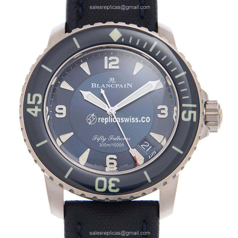 Luxurious Blancpain 5015-12B40-O52A Replica with Blue Automatic Movement Titanium Case Watch