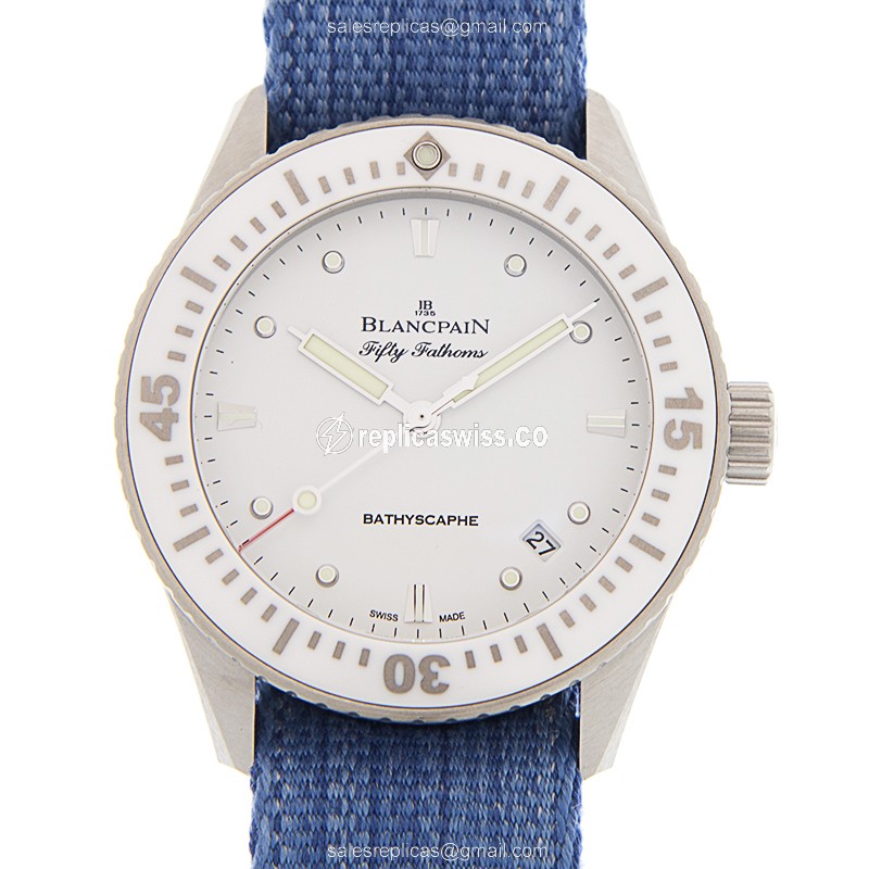Luxurious Blancpain 5100-1127-NAJ FIFTY Fathoms Replica with White Dial Canvas Strap Watch