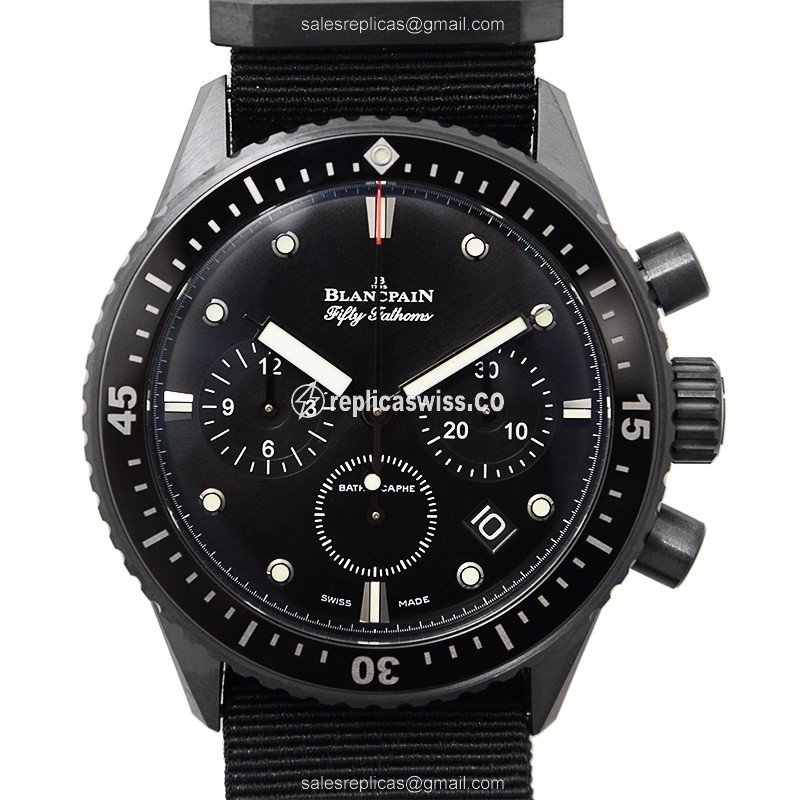 Luxurious Blancpain 5200-0130-NABA Automatic Steel Watch with Black Dial Nylon Strap