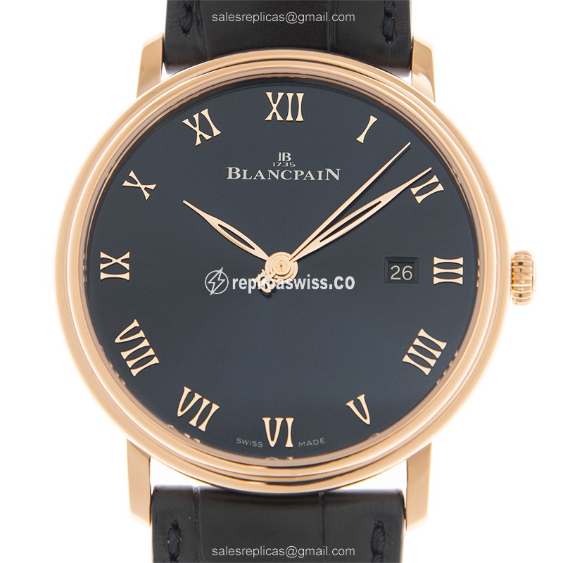 Luxurious Blancpain 6651-3640-55B Classic Manual Wind in 18kt Rose Gold with Blue Dial & Alligator