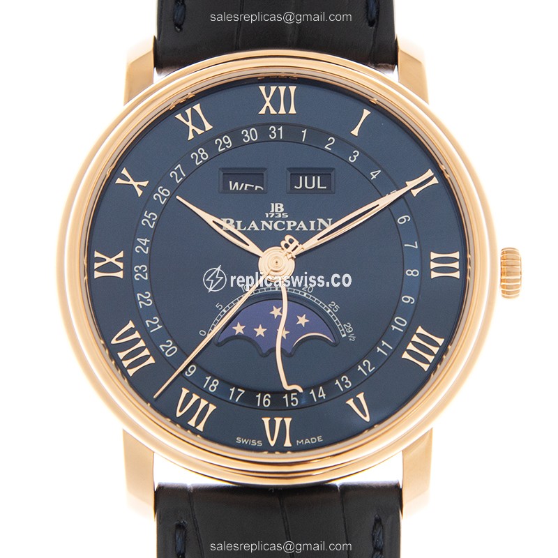 Luxurious Blancpain Classique Replica in 18kt Rose Gold, Automatic Movement & Blue Dial Watch