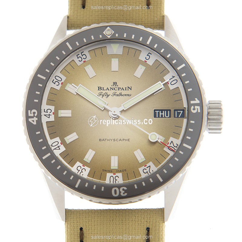 Luxurious Blancpain Fifty Fathoms Replica in Brown Dial & Canvas Strap, Automatic Movement Watch