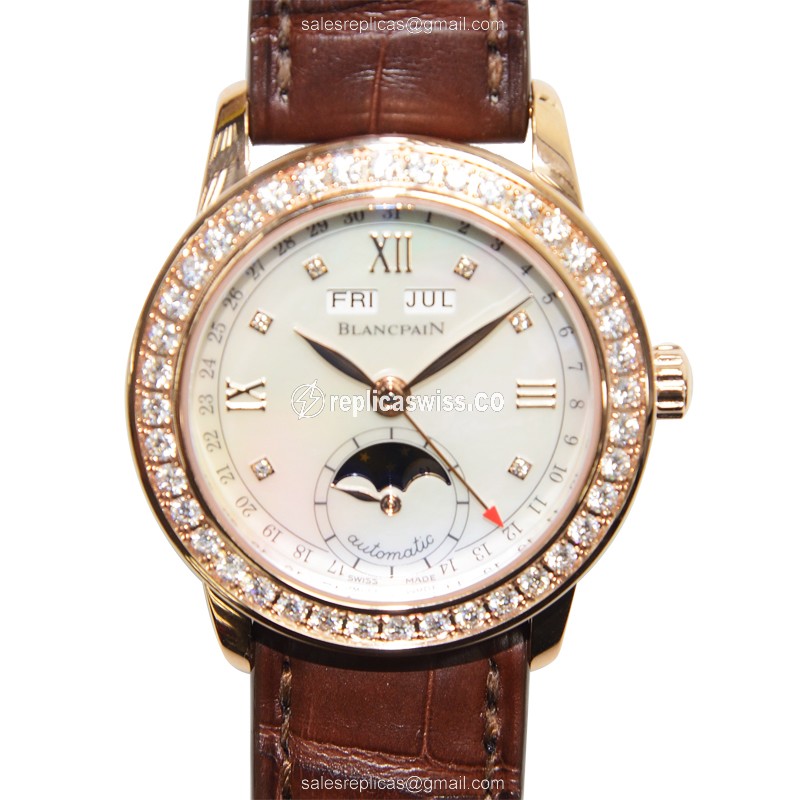 Luxurious Blancpain LEMAN Replica, Automatic Movement, 18kt Rose Gold Case & White Dial Watch