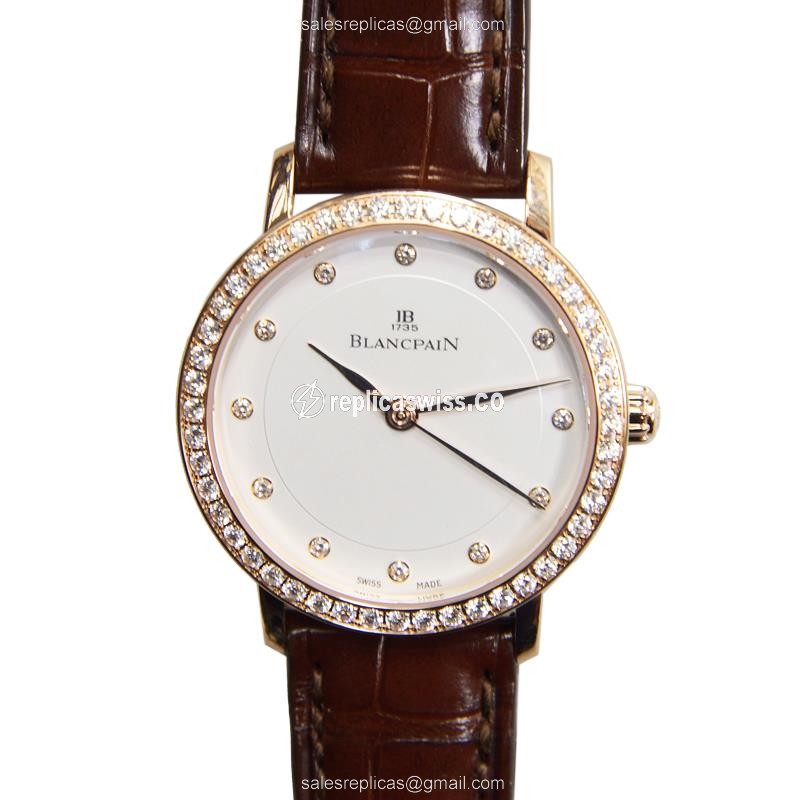 Luxurious Blancpain Villeret 6102-2987-55A Replica with White Dial & Alligator Strap Watch