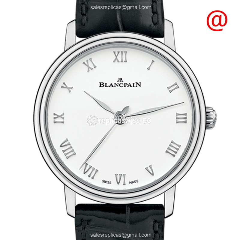 Luxurious Blancpain Villeret 6104-1127A, Automatic White Dial Steel Case Alligator strap Watch