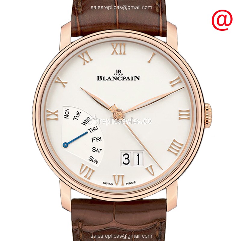 Luxurious Blancpain Villeret 6668-3642-55B Replica with White Dial & 18kt Gold Case Watch