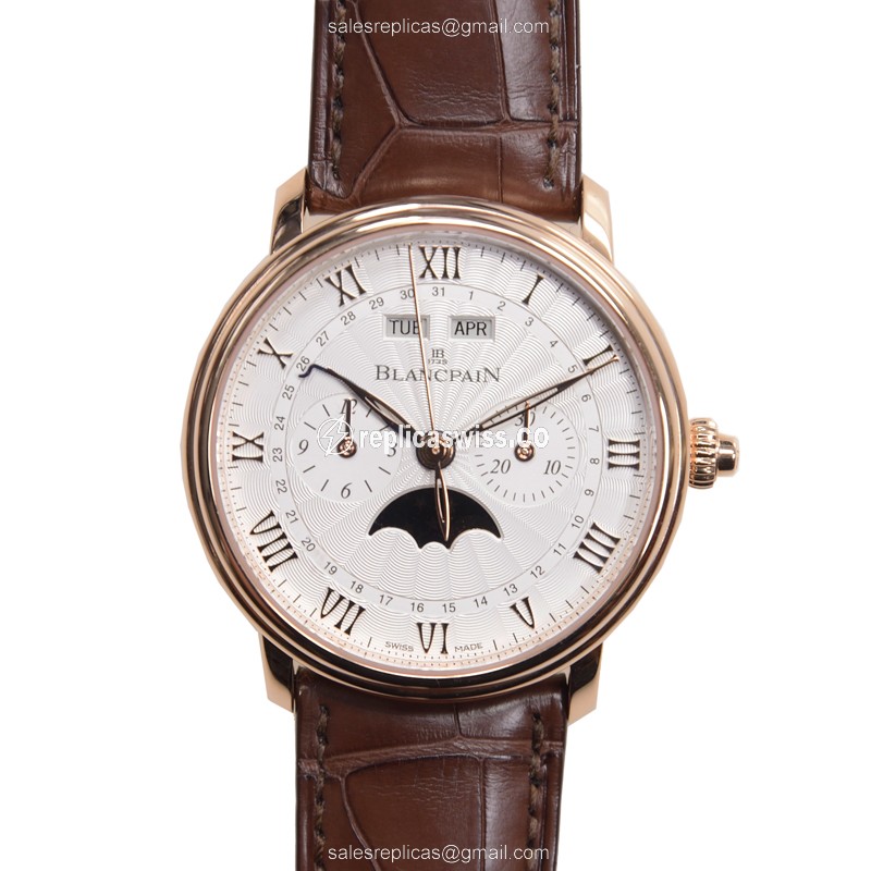 Luxurious Blancpain Villeret 6685-3642-55B Replica in 18kt Gold with White Dial Alligator Strap