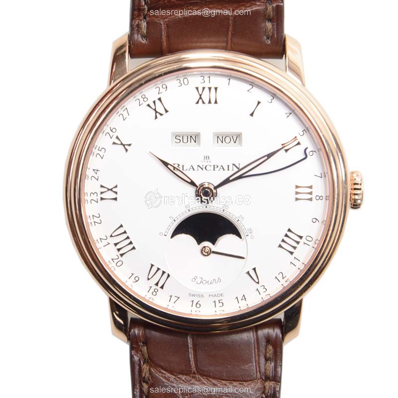 Luxurious Blancpain Villeret Replica in 18kt Rose Gold, Automatic Movement, White Dial Watch