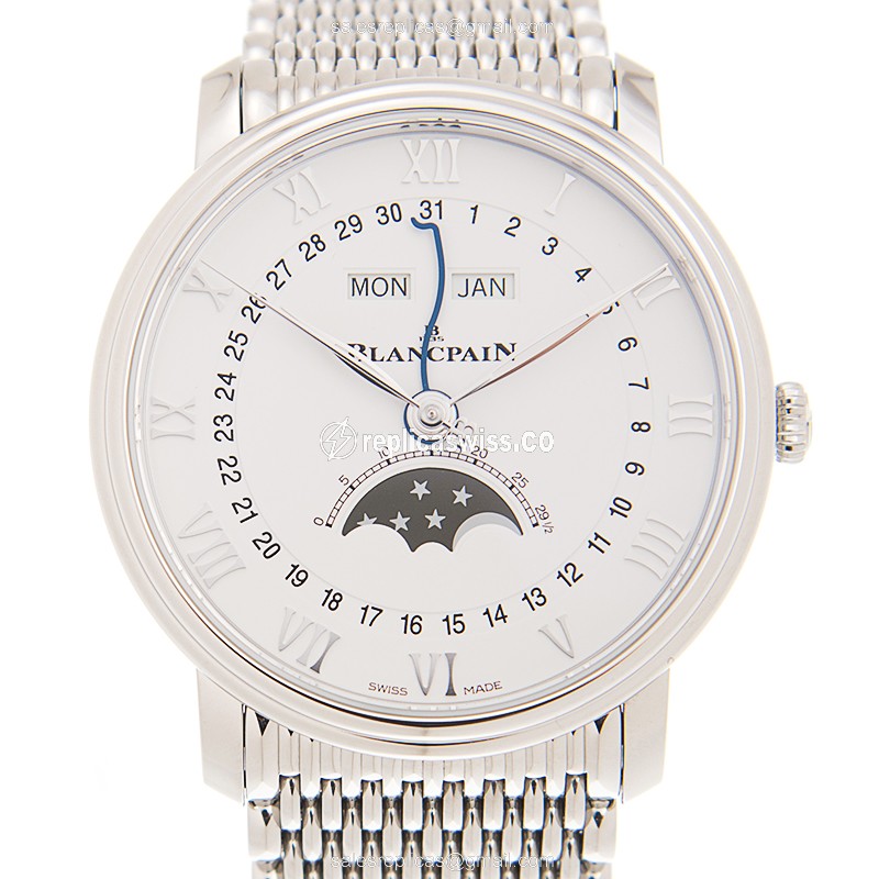 Luxurious Blancpain Villeret Replica in Stainless Steel Case, Automatic Movement, White Dial