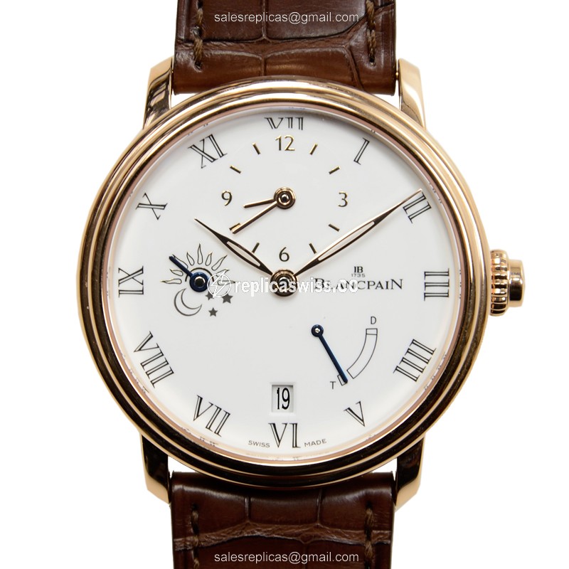 Luxurious Blancpain Villeret Replica with White Dial & Automatic Movement in 18kt Rose Gold