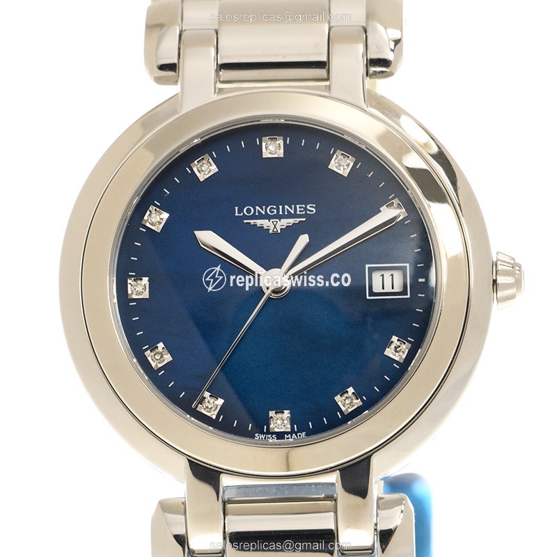 Luxurious Blue Dial Longines L8.112.4.98.6 Prima Luna Replica, Stainless Steel Case & Silver Strap