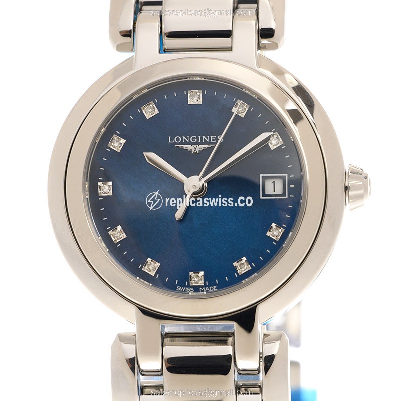 Luxurious Blue Dial Longines Prima Luna Replica with Steel Case Clasp Watch