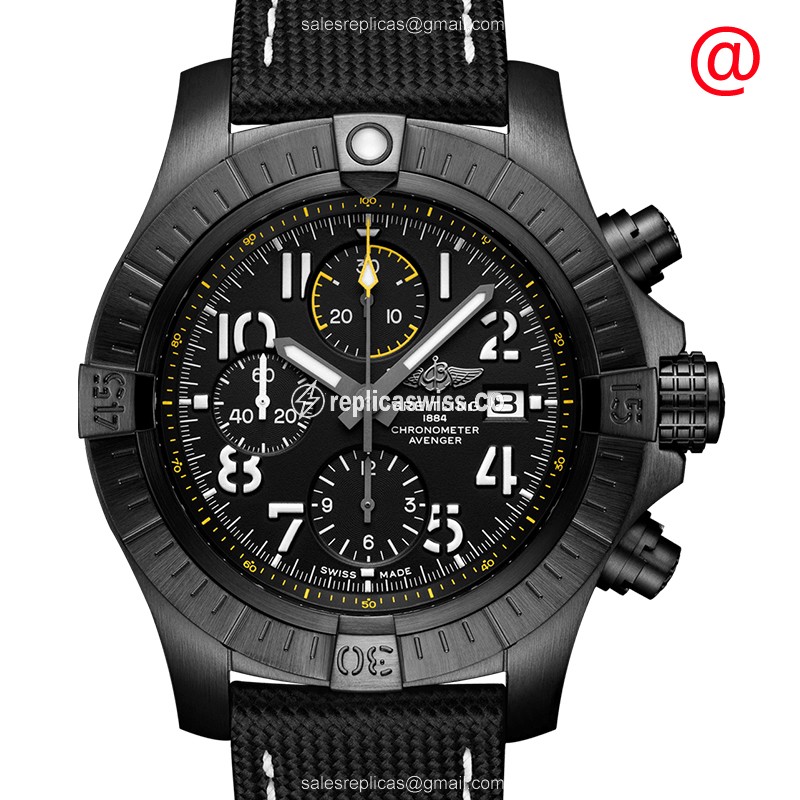 Luxurious Breitling Avenger II Replica in Black Dial & Steel Case, Automatic Movement Watch