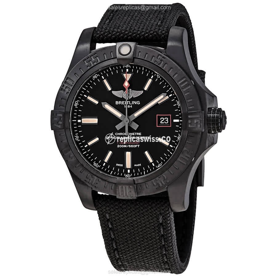 Luxurious Breitling Avenger II Titanium Replica, Automatic Movement, Black Canvas Strap Watch