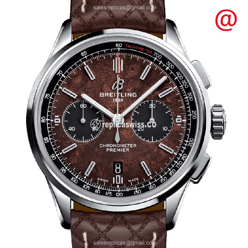 Luxurious Breitling Premier AB01181A1Q1X2 Replica in Brown Leather, Automatic Movement, Sapphire