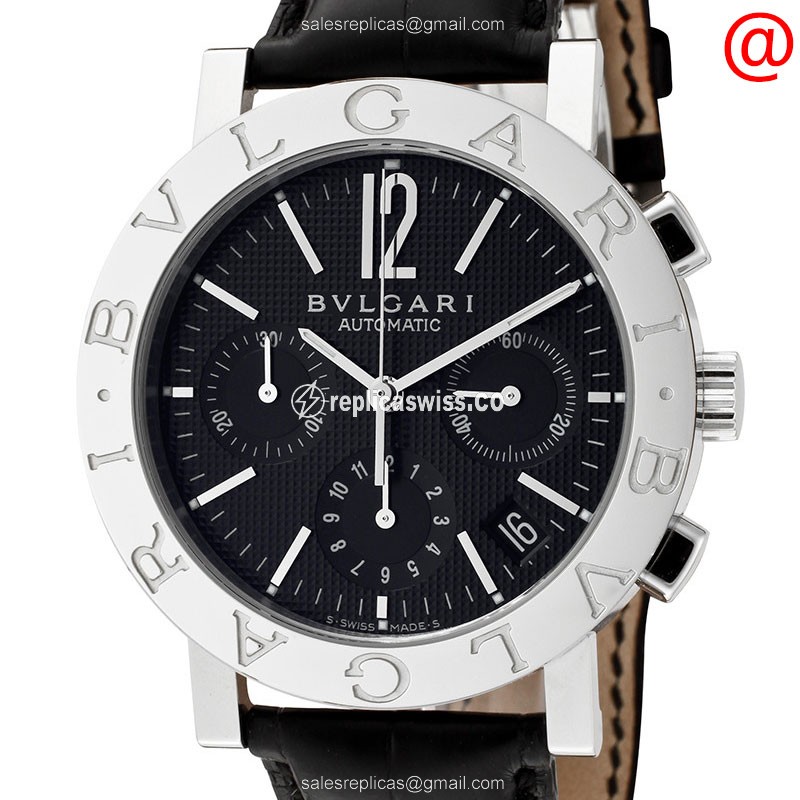 Luxurious Bulgari 101375 Automatic Steel Replica Watch | Black Dial & Alligator Strap