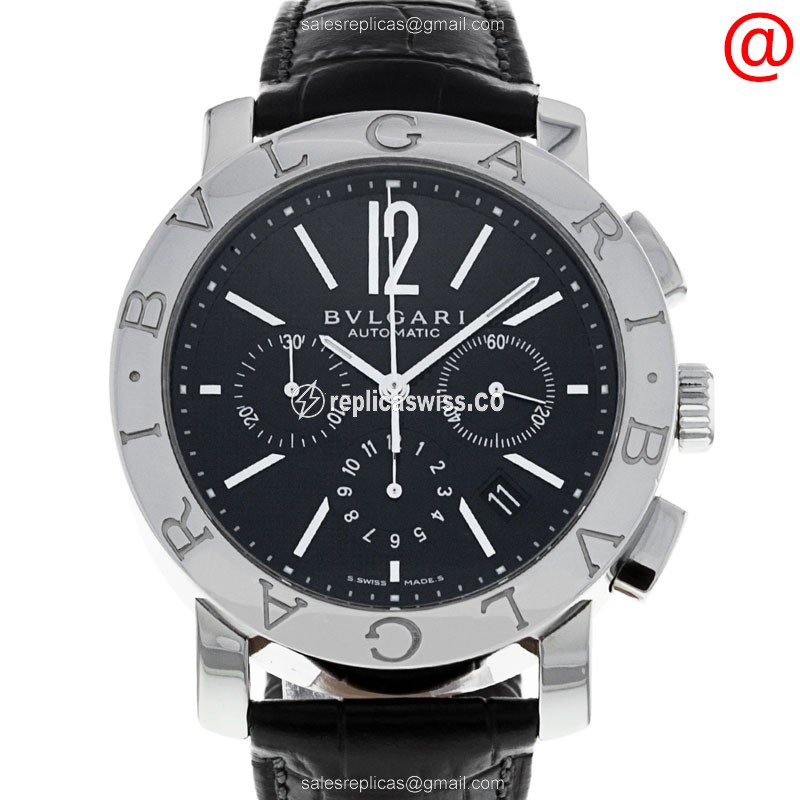 Luxurious Bulgari 101558 Replica Watch | Automatic Movement, Black Dial, Alligator Strap