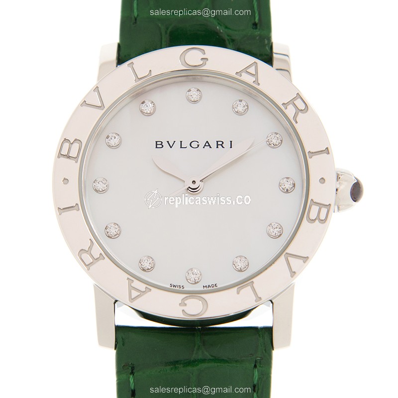 Luxurious Bulgari BBL33WSLC4/12 Replica with Automatic Movement & White Dial on Green Alligator
