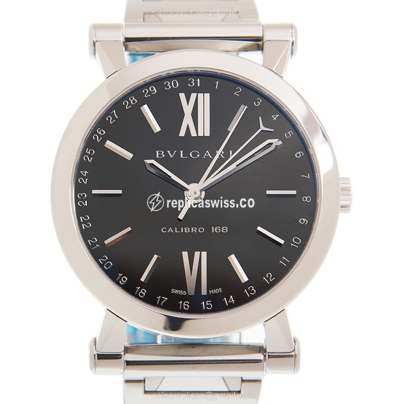 Luxurious Bulgari Sotirio Replica in Stainless Steel & Black Automatic Movement Watch