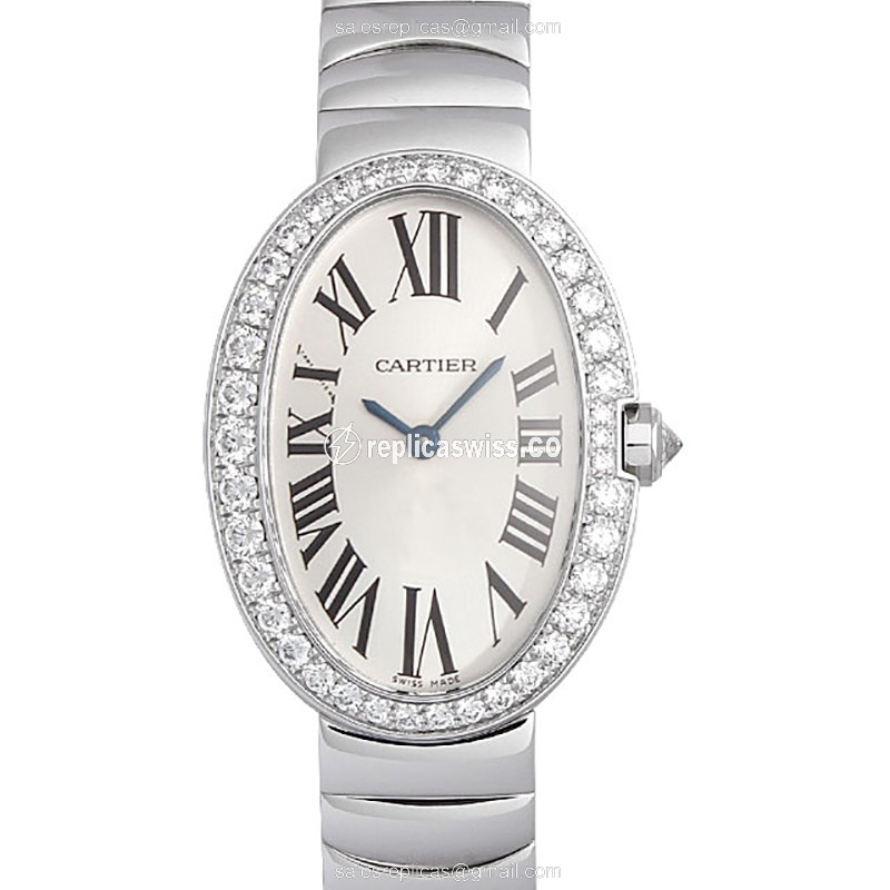 Luxurious Cartier Baignoire Quartz Replica in 18kt White Gold with Exquisite Diamond Accents Watch