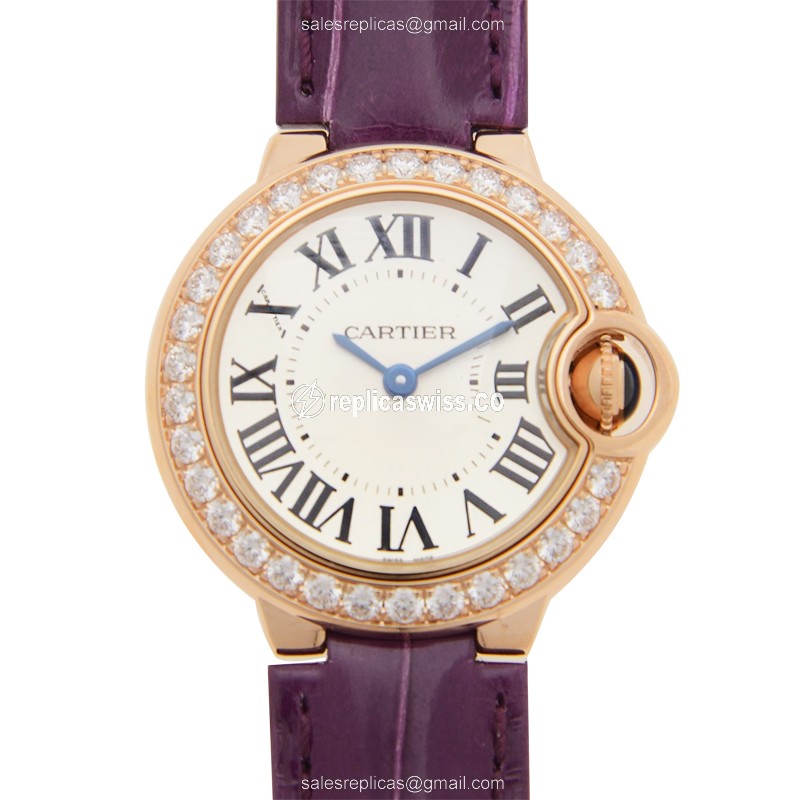 Luxurious Cartier Ballon Bleu Quartz Replica in 18kt Rose Gold, Exquisite White Dial & Alligator