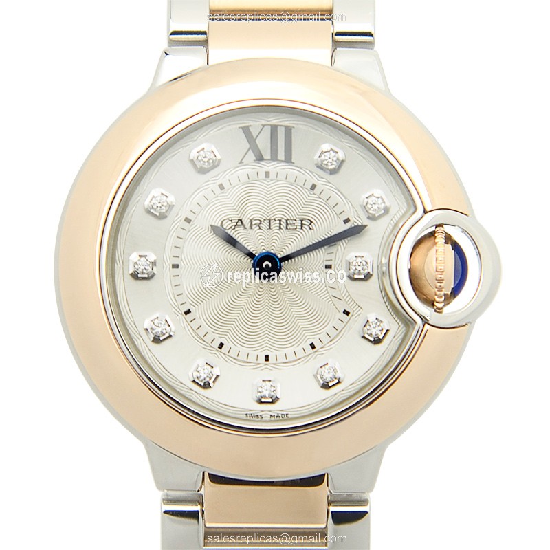 Luxurious Cartier Ballon Bleu Replica in 18kt Steel & Rose Gold, Silver Dial & Gold Strap Watch