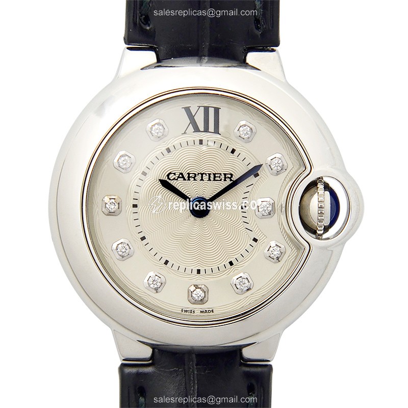 Luxurious Cartier Ballon Bleu Replica in Stainless Steel, Silver Dial, Alligator Strap Watch