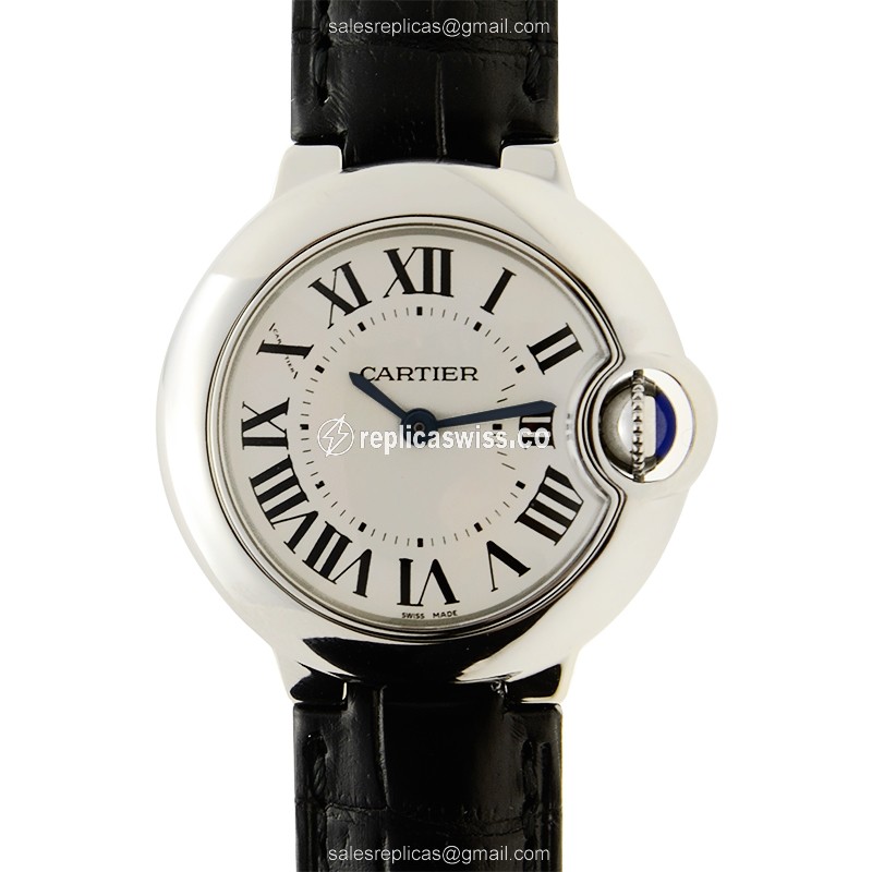 Luxurious Cartier Ballon Bleu Replica in White Dial & Stainless Steel Case with Alligator Strap