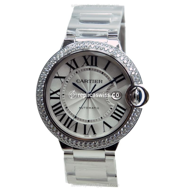 Luxurious Cartier Ballon Bleu WE9009Z3 Replica, Automatic Movement, 18kt White Gold Case & Silver