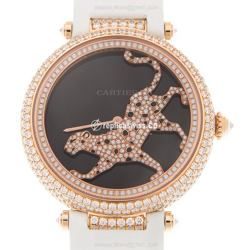 Luxurious Cartier Bestiaire Replica in 18kt Rose Gold, Automatic Movement, & Exquisite Black Dial