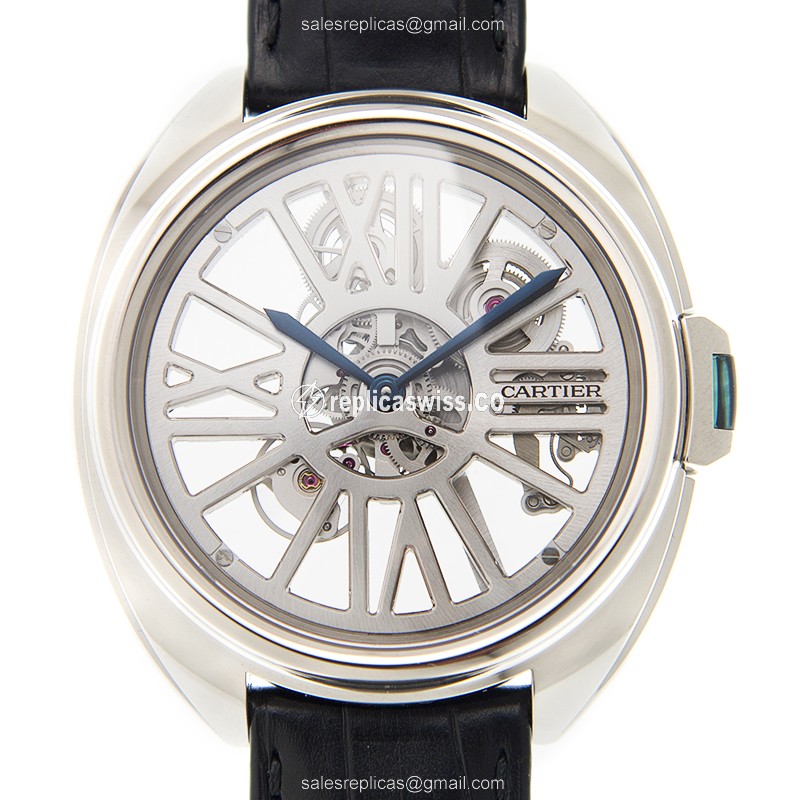 Luxurious Cartier CLe De CARTIER Automatic Replica in 18kt Gold, Black Alligator Strap Watch