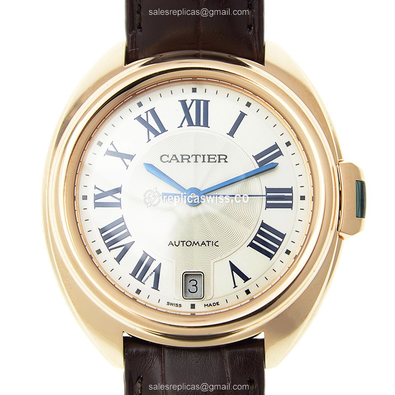 Luxurious Cartier Cle De Cartier Replica in 18kt Rose Gold, Automatic Movement & White Dial Watch