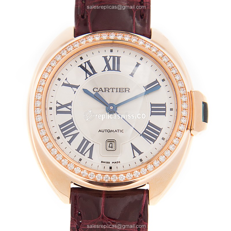 Luxurious Cartier Cle De Cartier Replica in 18kt Rose Gold, Automatic Movement & White Dial Watch